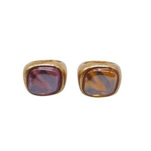 Vintage Zara Colorful Gold Tone Rings Set With Square Pink Orange Resin Stones *
